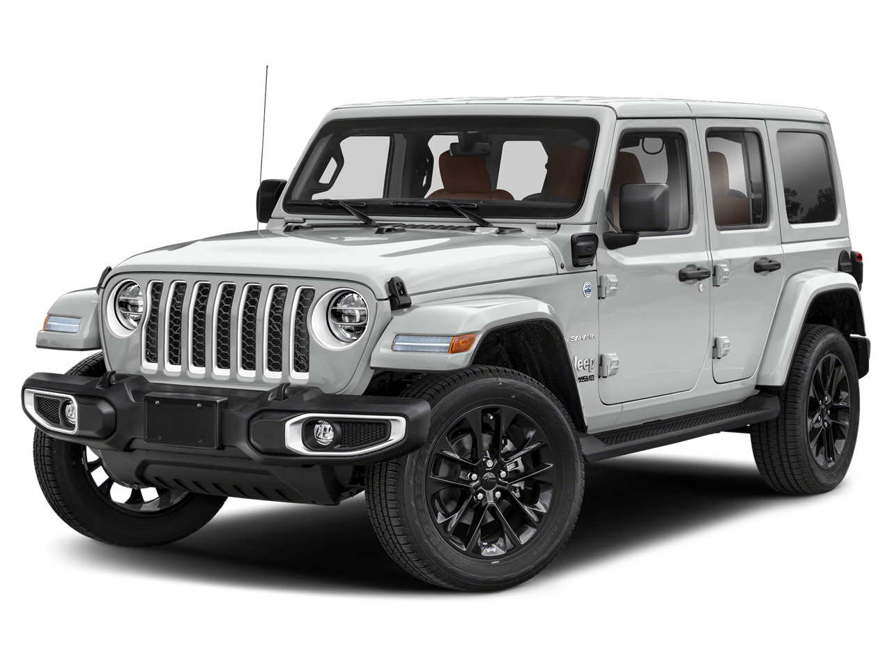 2021 Jeep Wrangler 4xe Unlimited Sahara 4x4 in Bright White Clearcoat — front three-quarter view