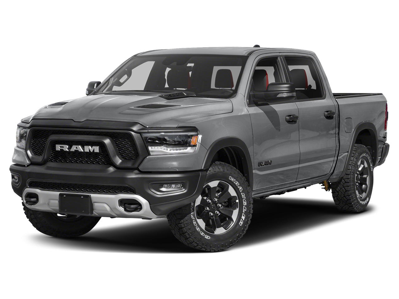 2022 RAM 1500 Rebel Crew Cab 4x4 5'7' Box in Billet Silver Metallic Clearcoat — front three-quarter view