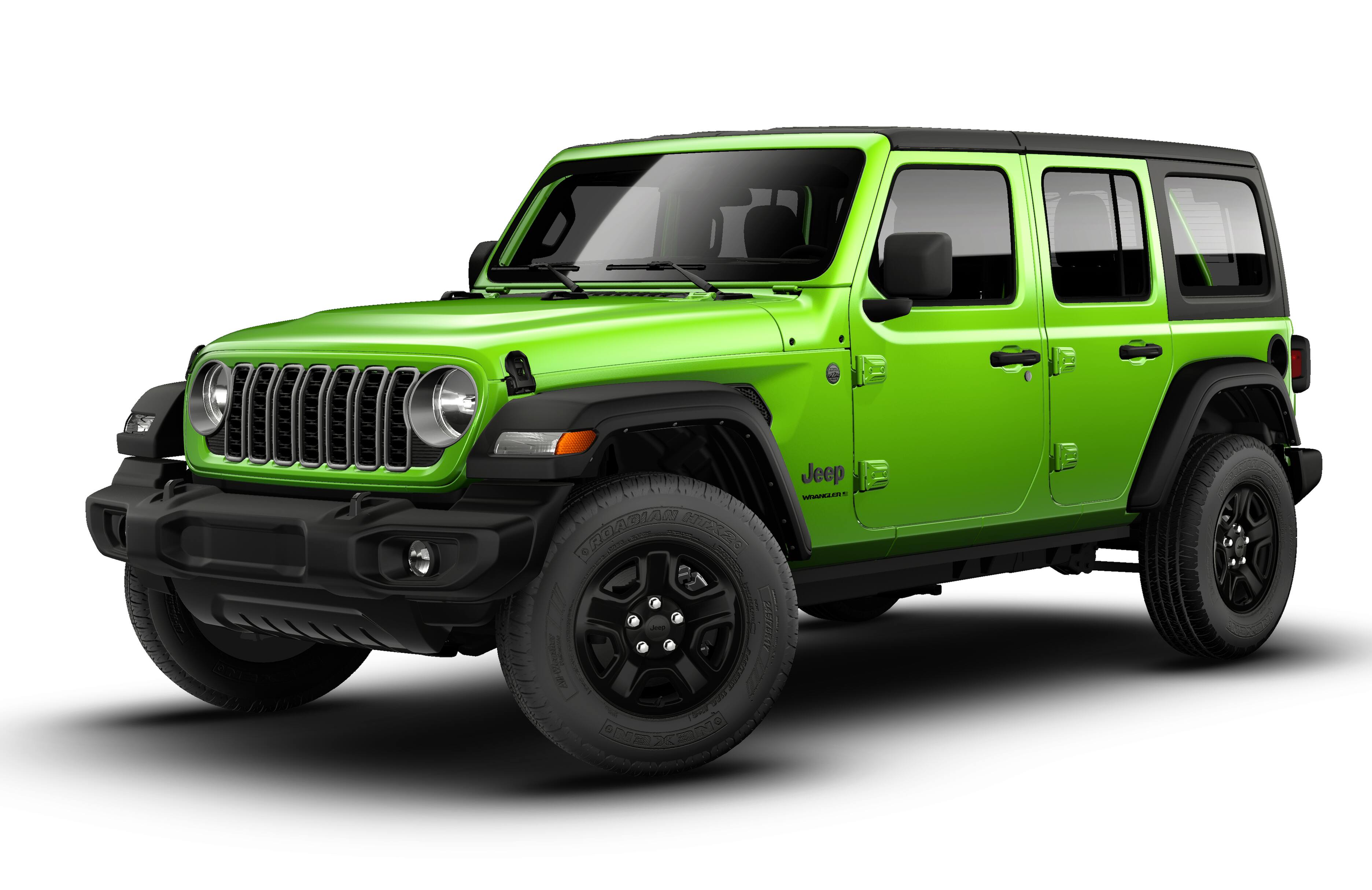 2026 Jeep Wrangler WRANGLER 4-DOOR SPORT in Mojito Clear-Coat Exterior Paint — front three-quarter view