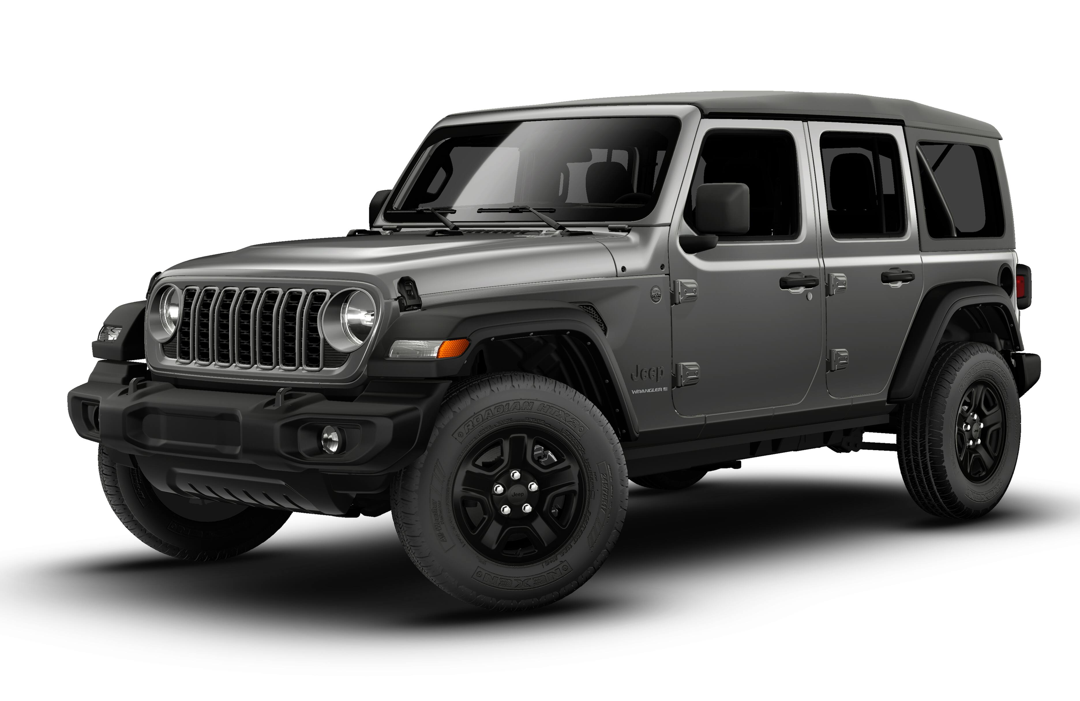 2026 Jeep Wrangler WRANGLER 4-DOOR SPORT in Granite Crystal Metallic Clear-Coat Exterior Paint — front three-quarter view