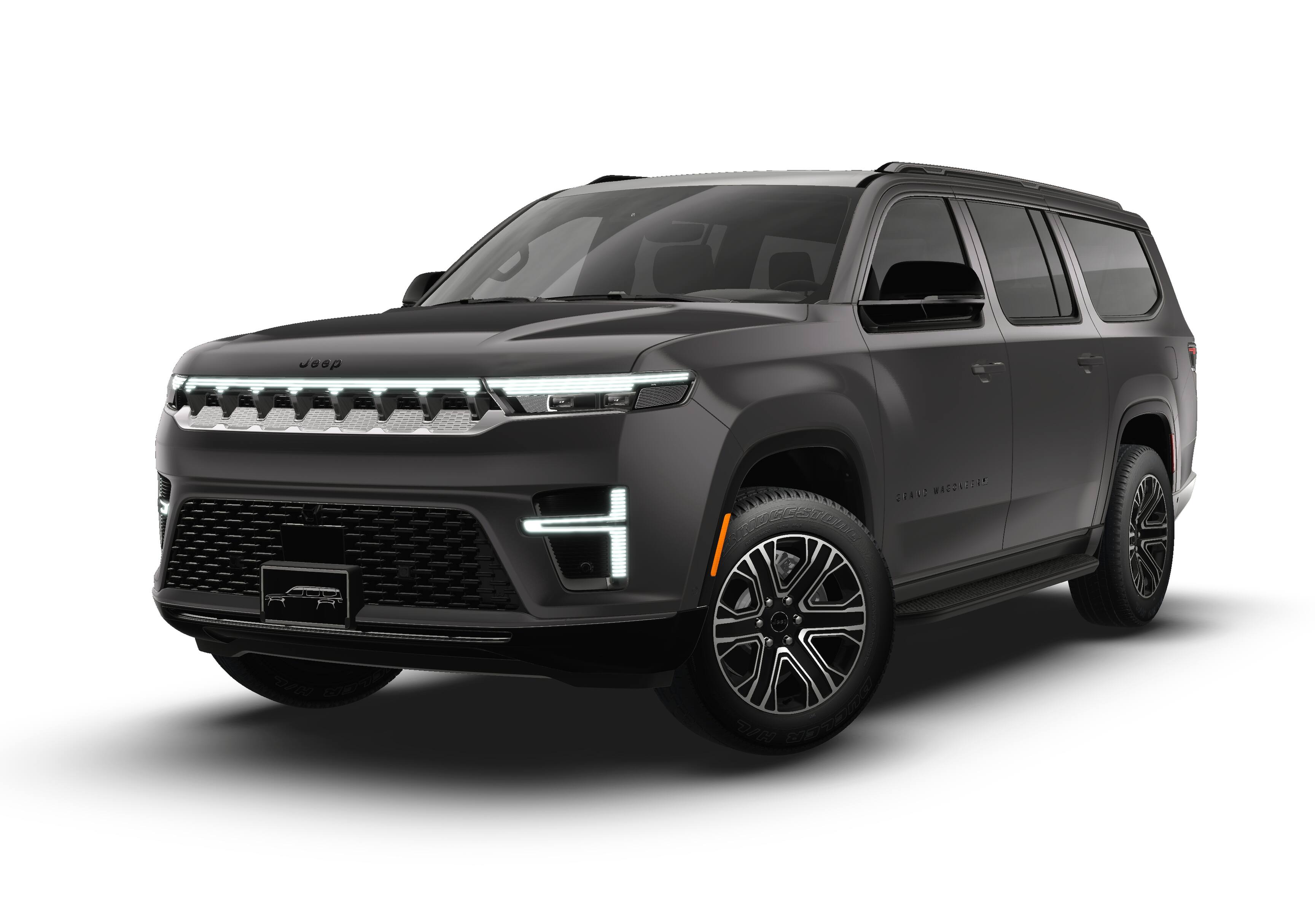 2026 Jeep Grand Wagoneer GRAND WAGONEER L 4X2 in Baltic-Gray Metallic Clear-Coat Exterior Paint — front three-quarter view