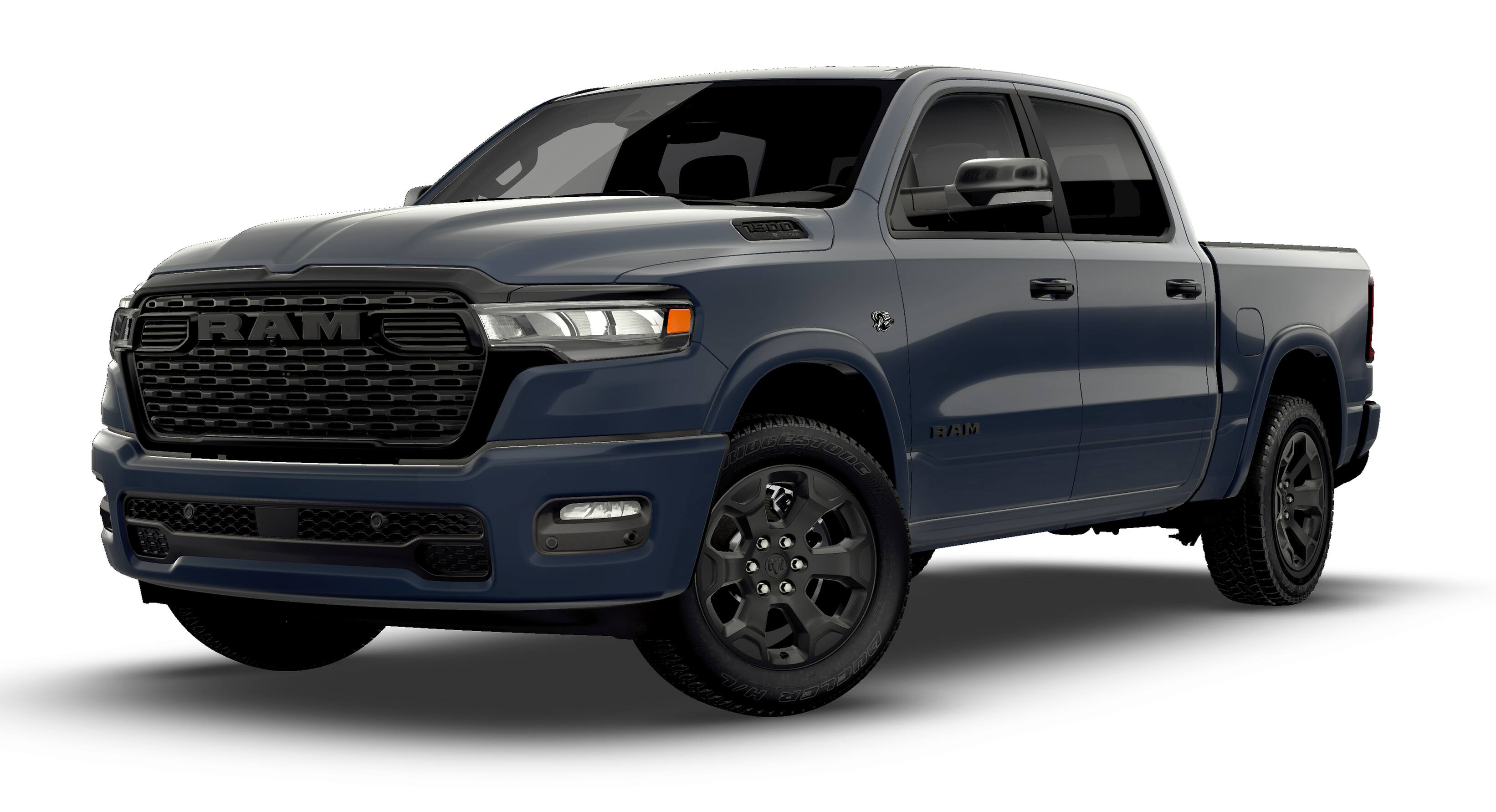 2026 RAM Ram 1500 RAM 1500 BIG HORN CREW CAB 4X2 5'7' BOX in Forged Blue Metallic Exterior Paint — front three-quarter view