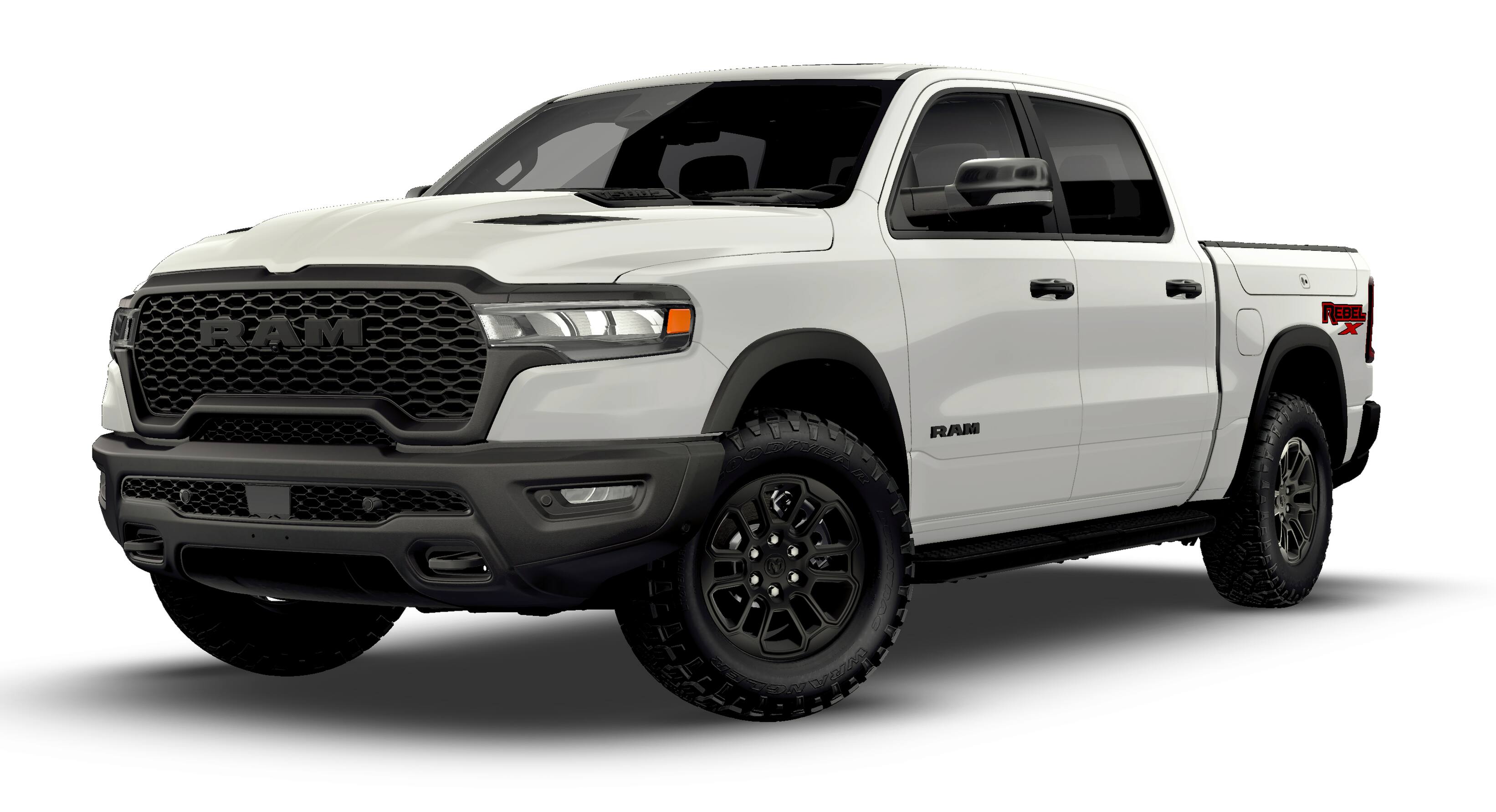 2026 RAM Ram 1500 RAM 1500 REBEL CREW CAB 4X4 5'7' BOX in Bright White Clear-Coat Exterior Paint — front three-quarter view