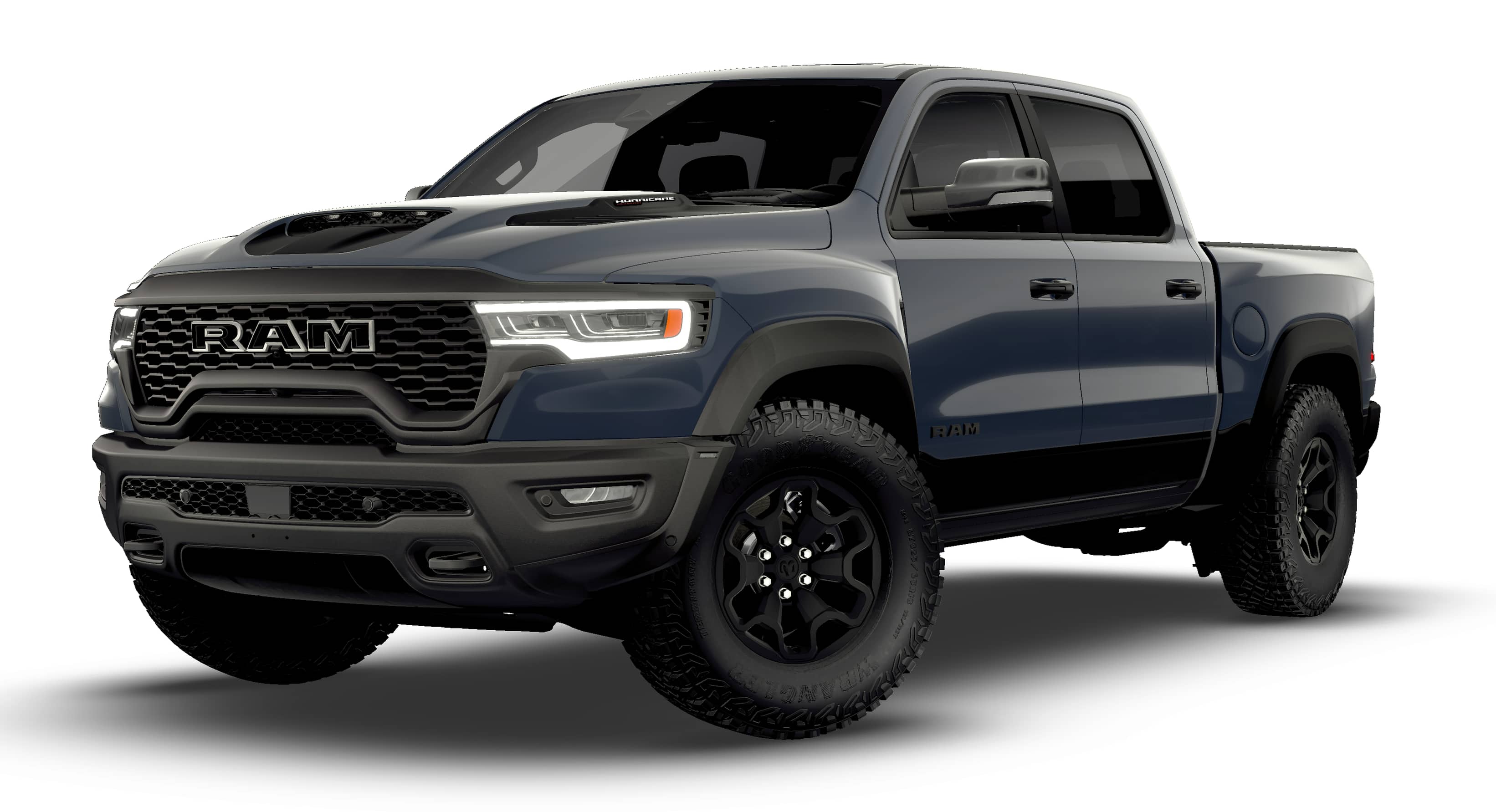 2026 RAM Ram 1500 RAM 1500 RHO CREW CAB 4X4 5'7' BOX in Forged Blue Metallic Exterior Paint — front three-quarter view