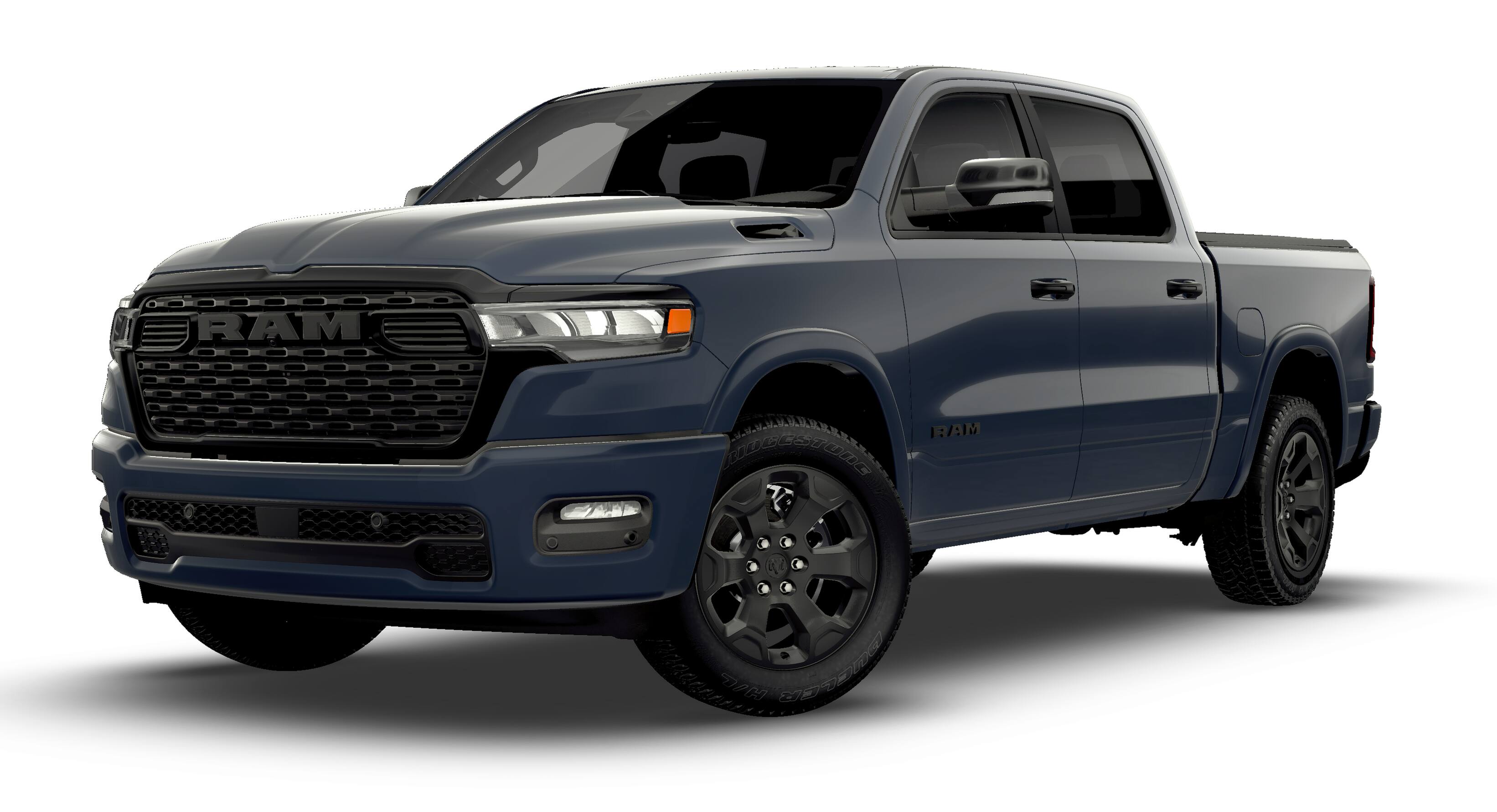 2026 RAM Ram 1500 RAM 1500 BIG HORN CREW CAB 4X2 5'7' BOX in Forged Blue Metallic Exterior Paint — front three-quarter view