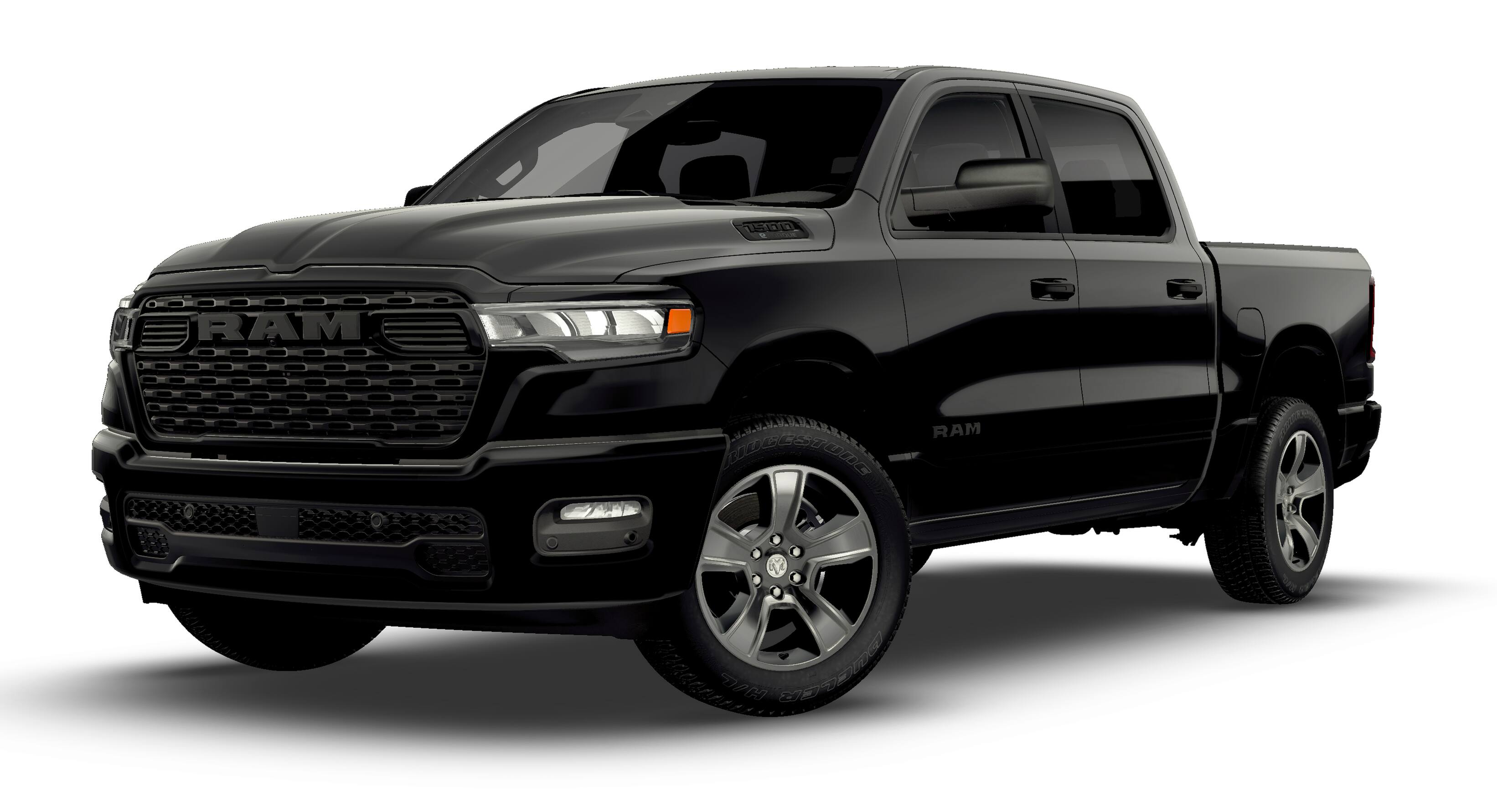 2026 RAM Ram 1500 RAM 1500 EXPRESS CREW CAB 4X2 5'7' BOX in Diamond Black Crystal Pearl-Coat Exterior Paint — front three-quarter view