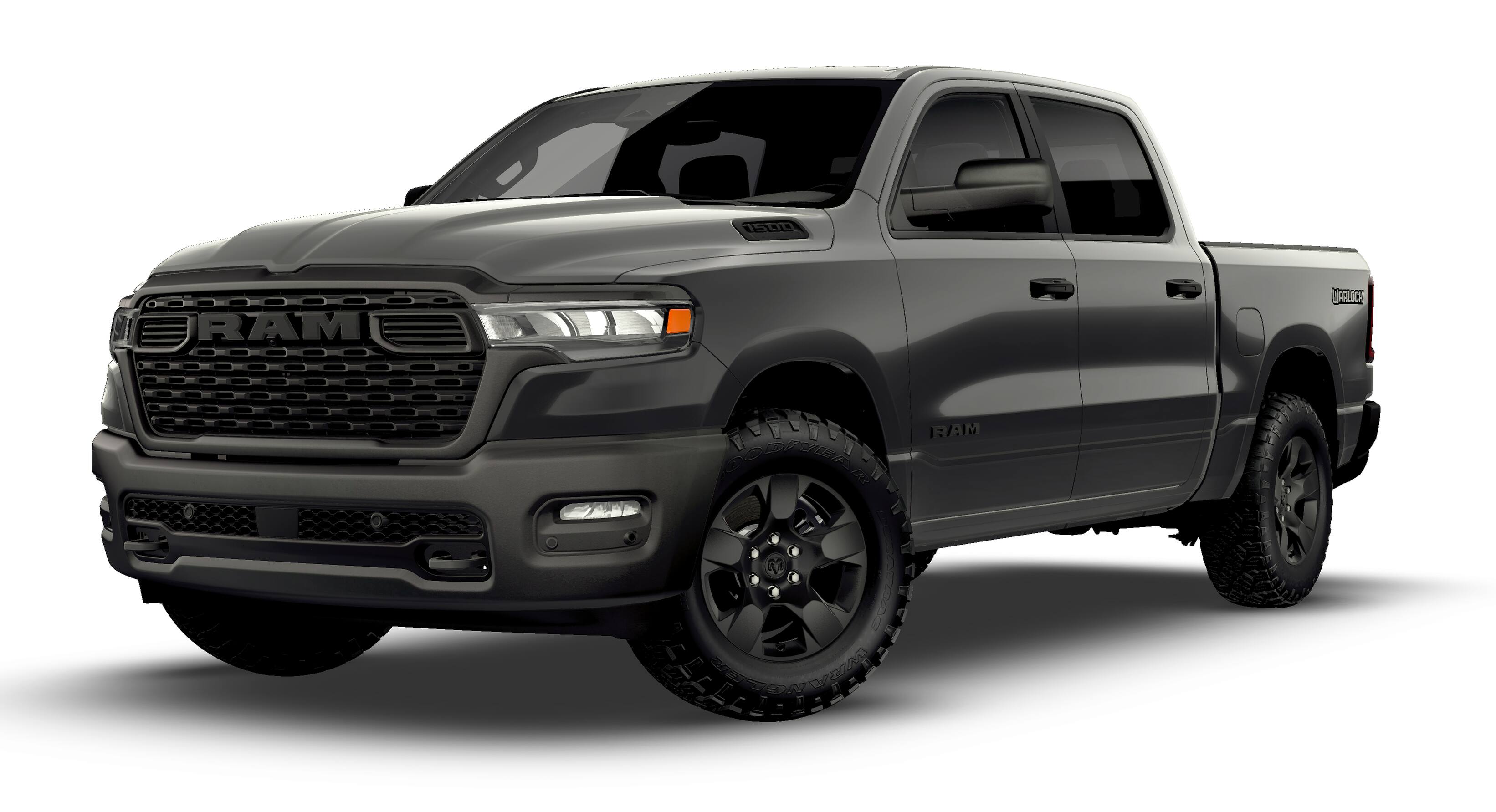 2026 RAM Ram 1500 RAM 1500 WARLOCK CREW CAB 4X4 5'7' BOX in Granite Crystal Metallic Clear-Coat Exterior Paint — front three-quarter view