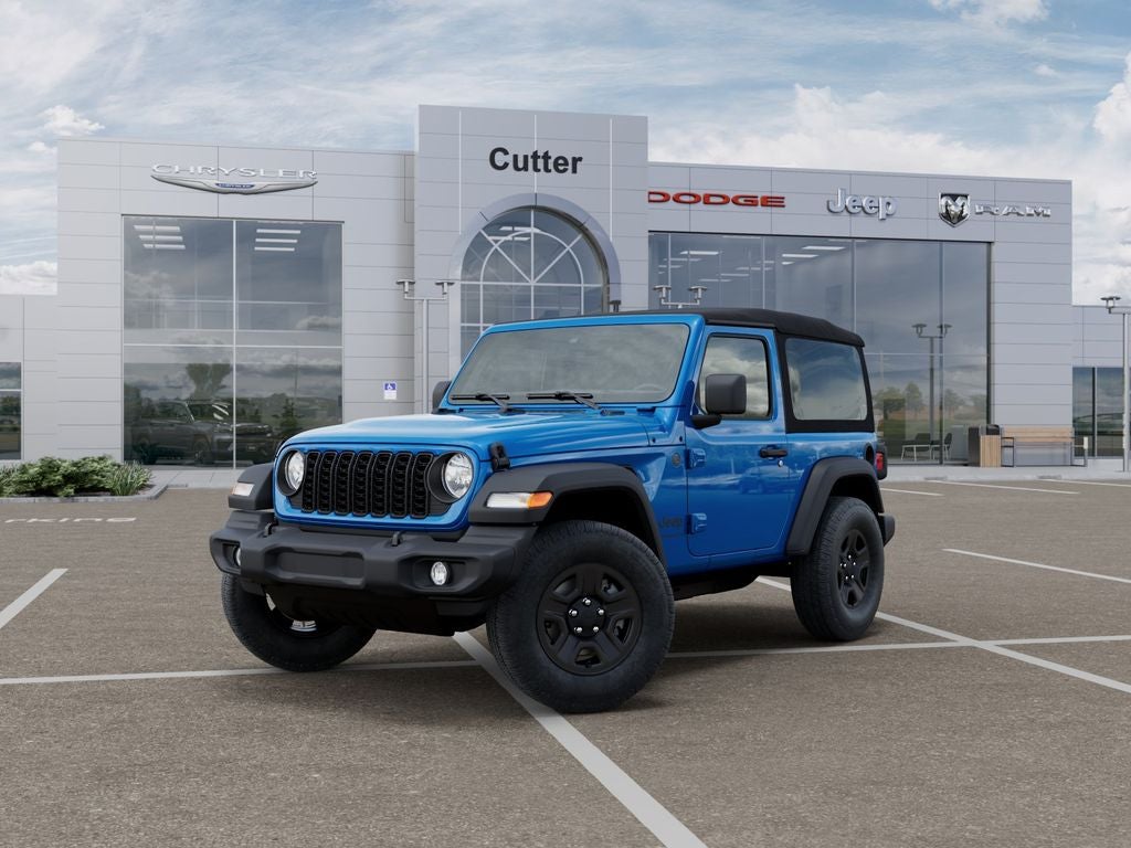 2026 Jeep Wrangler WRANGLER 2-DOOR SPORT in Hydro Blue Pearl-Coat Exterior Paint — front three-quarter view