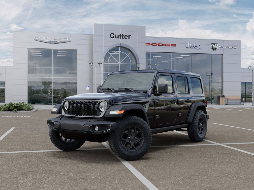 2026 Jeep Wrangler WRANGLER 4-DOOR WILLYS in Black Clear-Coat Exterior Paint — front three-quarter view