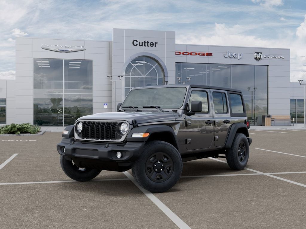 2026 Jeep Wrangler WRANGLER 4-DOOR SPORT in Granite Crystal Metallic Clear-Coat Exterior Paint — front three-quarter view