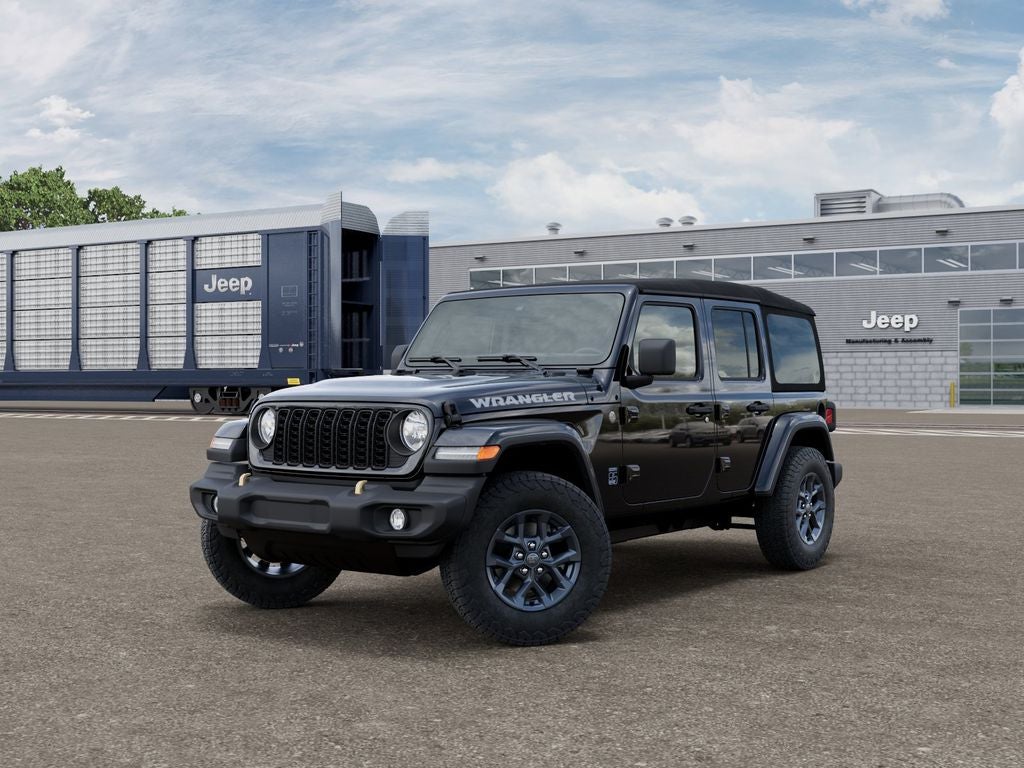 2026 Jeep Wrangler WRANGLER 4-DOOR 85TH ANNIVERSARY EDITION in Black Clear-Coat Exterior Paint — front three-quarter view