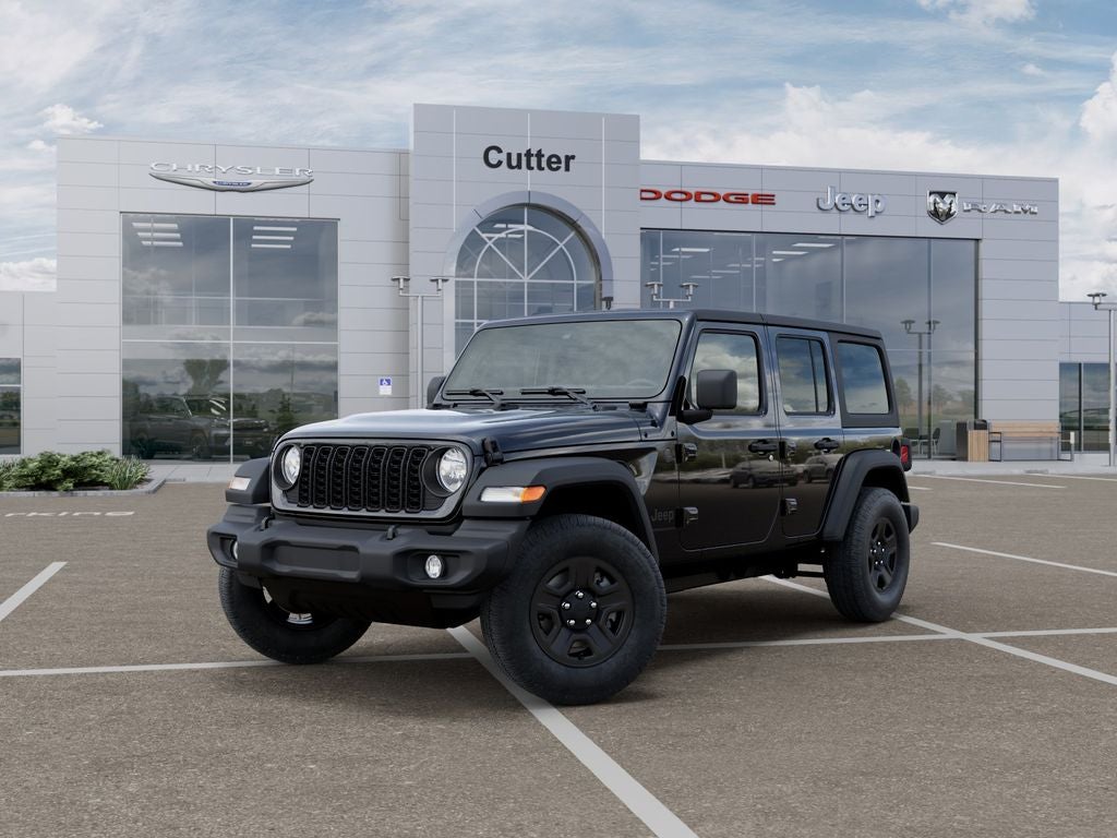 2026 Jeep Wrangler WRANGLER 4-DOOR SPORT in Black Clear-Coat Exterior Paint — front three-quarter view