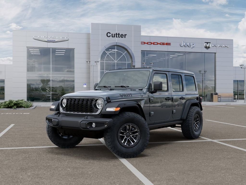 2026 Jeep Wrangler WRANGLER 4-DOOR WILLYS in Anvil Clear-Coat Exterior Paint — front three-quarter view