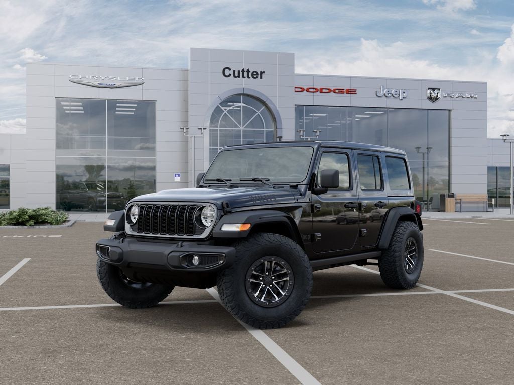 2026 Jeep Wrangler WRANGLER 4-DOOR WILLYS in Black Clear-Coat Exterior Paint — front three-quarter view