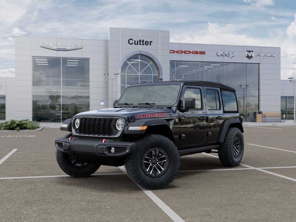 2026 Jeep Wrangler WRANGLER 4-DOOR RUBICON in Black Clear-Coat Exterior Paint — front three-quarter view