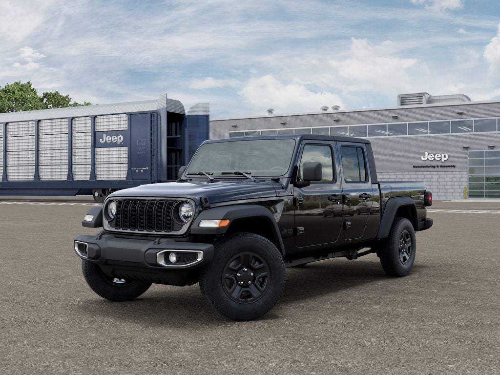 2026 Jeep Gladiator GLADIATOR SPORT 4X4 in Black Clear-Coat Exterior Paint — front three-quarter view