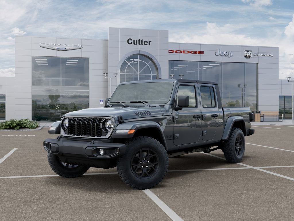 2026 Jeep Gladiator GLADIATOR WILLYS 4X4 in Anvil Clear-Coat Exterior Paint — front three-quarter view