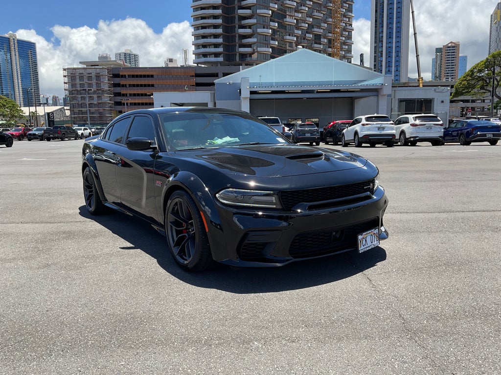 2021 Dodge Charger Scat Pack Widebody RWD in Pitch Black Clearcoat — front three-quarter view